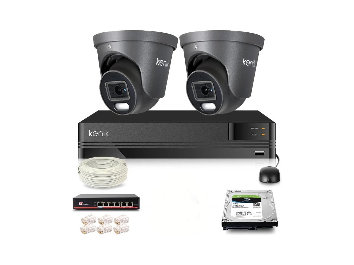 Zestaw monitoringu IP Kenik 2 kamery kopułkowe 4 MPx dysk 1TB