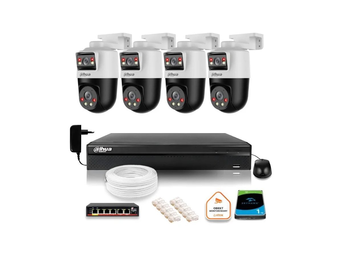 Zestaw monitoringu IP Dahua 4 kamery obrotowe 2MP+2MP z dyskiem 1TB