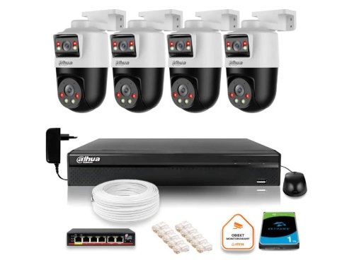 Zestaw monitoringu IP Dahua 4 kamery obrotowe 2MP+2MP z dyskiem 1TB