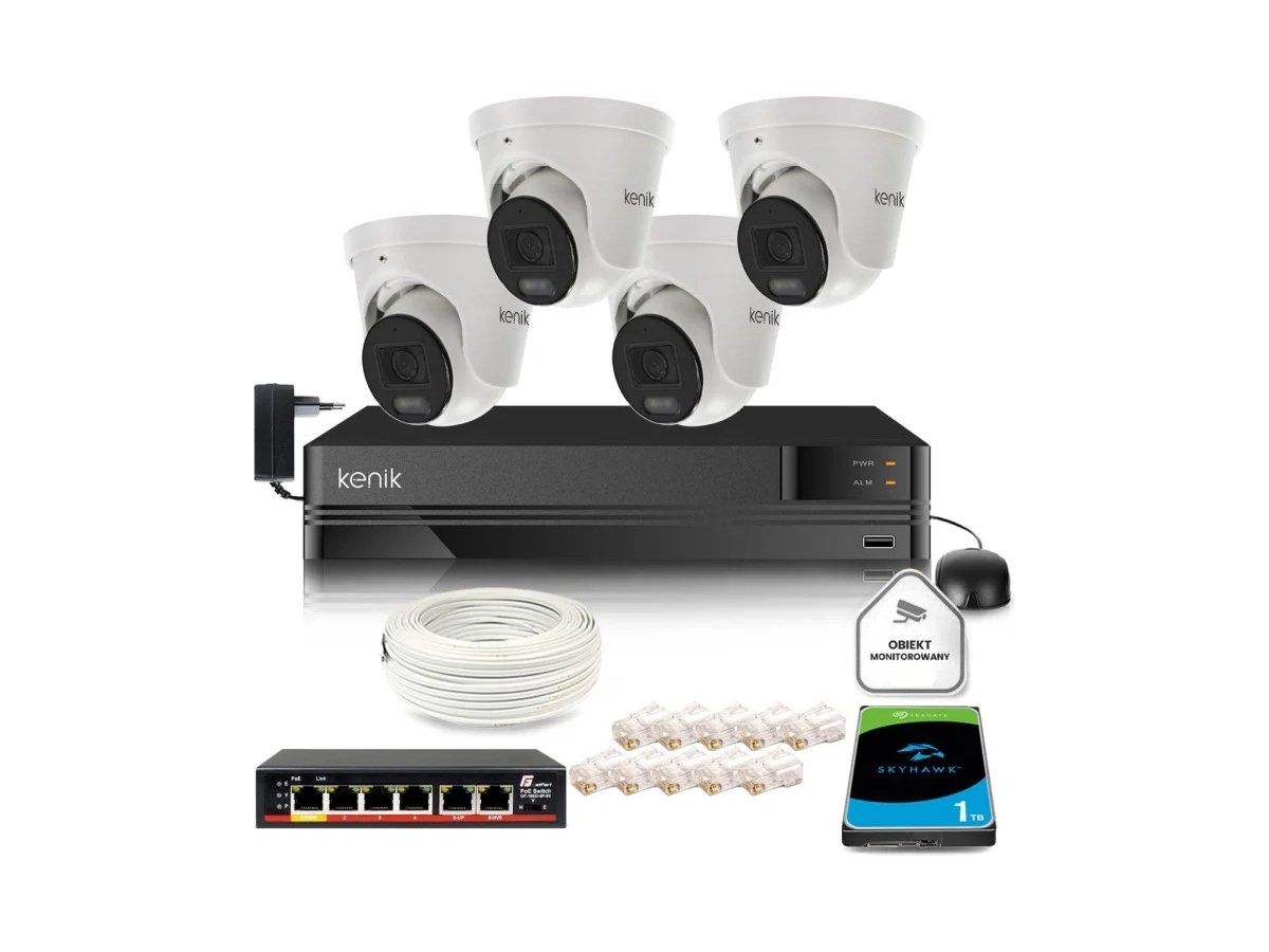 Zestaw monitoringu IP Kenik 4 kamery FullHD z dyskiem 1TB